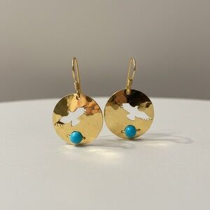 Wild Bryde Bird Earrings Brass Disc Drop earrings 244